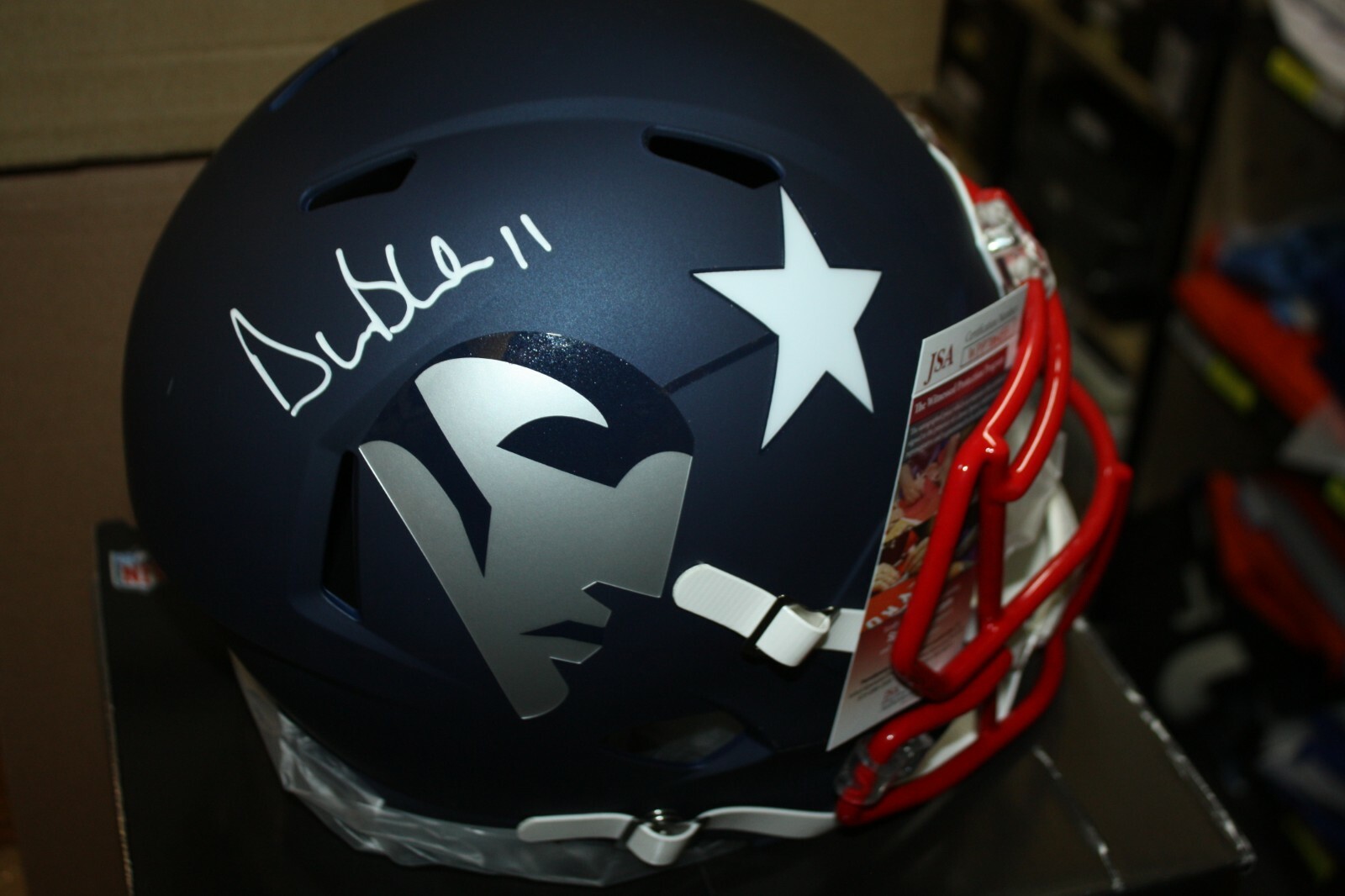NEW ENGLAND PATRIOTS DREW BLEDSOE #11 SIGNED F/S AMP SPEED HELMET JSA WITNESS