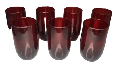 Vintage Anchor Hocking Ruby Red Roly Poly Tumbler Glasses (7) EUC
