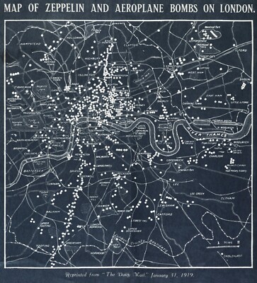 11202.Decoration Poster.Home room Wall art decor.Zeppelin map of bombs in London