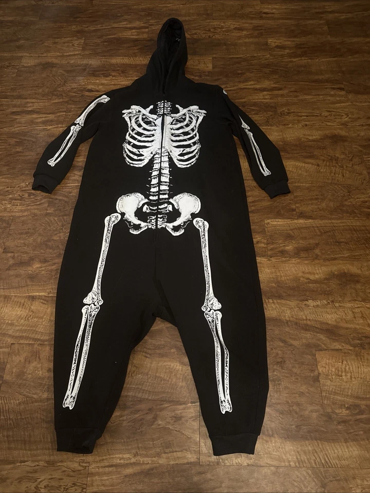 Macacão com capuz Midnight Hour unissex esqueleto pijama pelúcia esqueleto GG - Imagem 4 de 4
