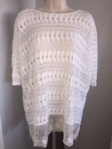 Maglione donna nuovo con etichette piccolo Mystree bianco con pizzo bellissimo boho