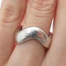 925 Sterling Silver Vintage Modernist Wavy Band Ring Size 6