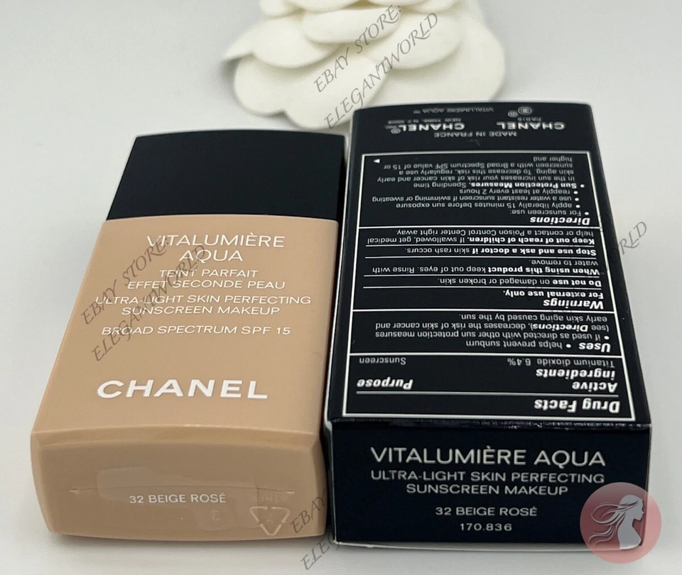 Chanel Vitalumiere Aqua Makeup Foundation Spf 15 - 32 BEIGE ROSE 100% AUTHENTIC - Image 3 of 3