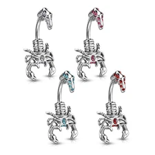 Surgical Steel Scorpion Scorpio Multi CZ Gems Head Tail Belly Button Navel Ring