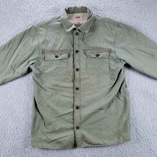 Levis Shirt Mens Large Green Sherpa Lined Shacket Pockets Button Up Long Sleeve - Picture 3 of 14