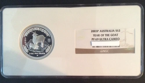 2003 Australia Lunar Proof Year of Goat Silver 2 Oz  NGC PF69UC 