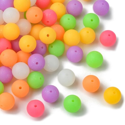 100x Silicone Round Spacer Beads with Glitter for Jewelry Making