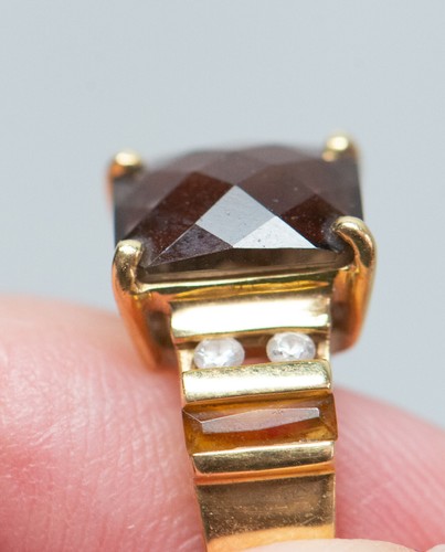 Smokey Topaz Emerald Cut Ring 18K Yellow gold - Picture 4 of 12
