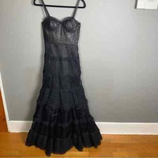 Alice & Olivia leather corset lace dress Extra Small gown long tiered skirt