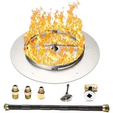 Dreffco Stainless Fire Pit Burner Pan w/ SS Burner Ring and Connection Kit NG LP