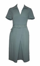 BANANA REPUBLIC 0 Dress Muted Green Mod Retro Collared Belted Olive Utility