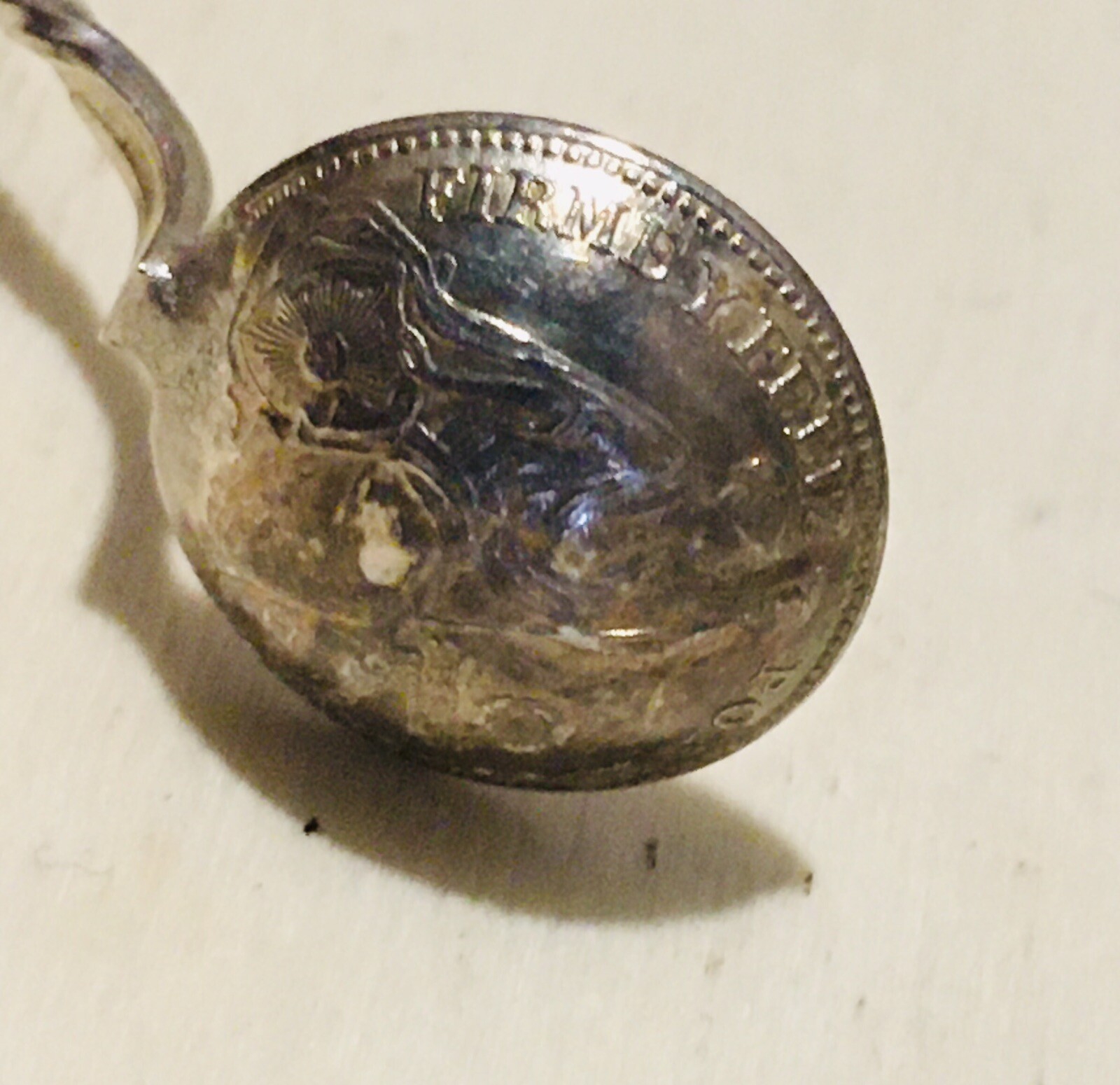 Antique Sterling Silver Salt Spoon w/ Crystal Dish 1909 Peru Llama NICE