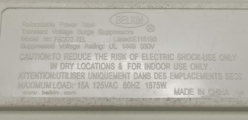 Belkin Surgemaster F5C572-TEL Surge Protector 125V / 15 A - Picture 4 of 4