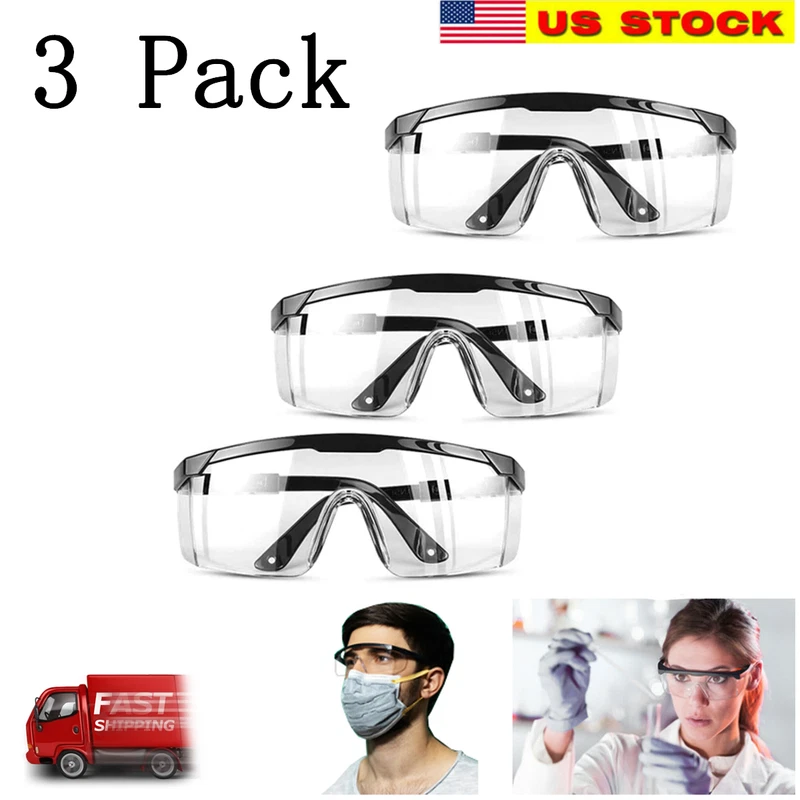 3 pcs Clear Safety Goggles Glasses Anti Fog Lens Work Lab Protective Chemical