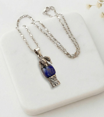 King Ramesses II Pendant, 900 Silver Pharaoh Necklace with Lapis Lazuli Stone