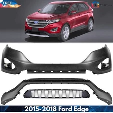Front Bumper Cover Fascia & Lower Grille Kit For 2015-2018 Ford Edge