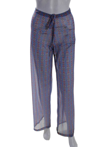 Diza Gabo Damen Hose blau bedruckt Kordelzug hoher Bund weites Bein Größe XS/S