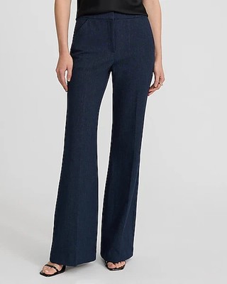 Express Editor High Waisted Flare Trouser Pants in Navy Blue Heather - 4S NWT