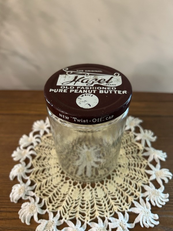 Vintage Hazel Brand Old Fashion Pure Peanut Butter Jar “Twist Off Cap”