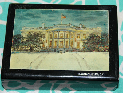 RARE Vintage Design of Virginia Wooden White House Trinket Box Lacquer Americana