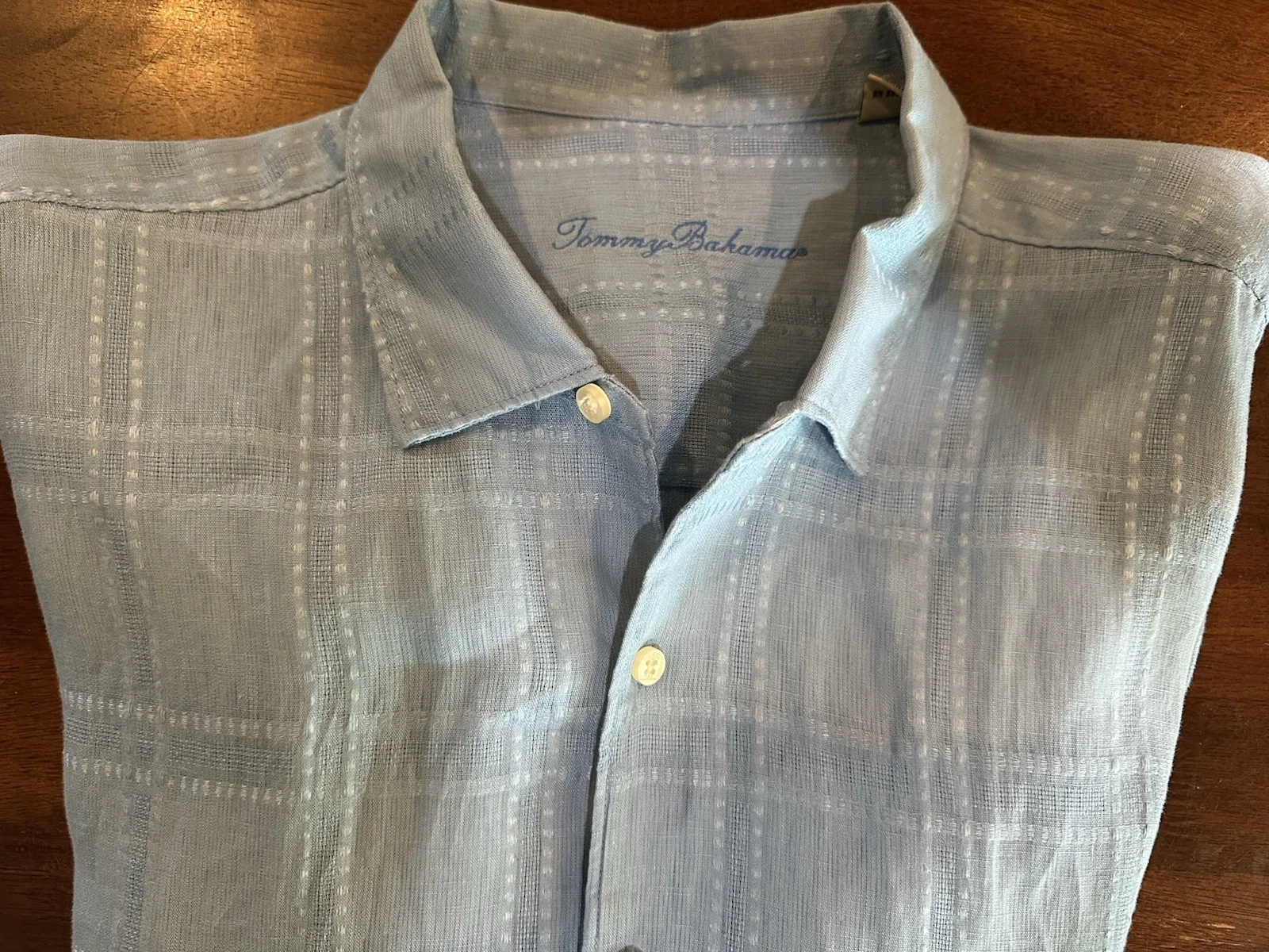 Tommy Bahama 100% Linen Long Sleeve Shirt XXL Light Sea Blue w/ Woven Pattern