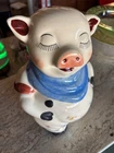 Rare SMILEY PIG COOKIE JAR BLUE SCARF VINTAGE 1940s SHAWNEE POTTERY 11.5" AS IS