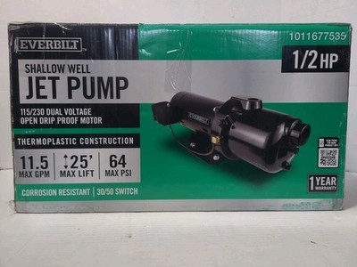 Everbilt 1/2 HP Thermoplastic Shallow Well Jet Pump 1011677535 NOB 