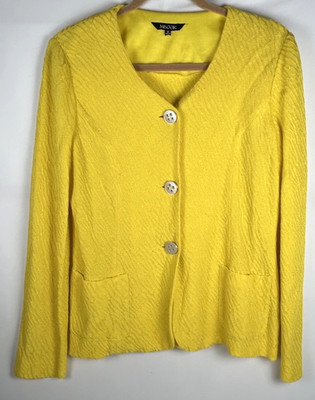 Misook Bright Yellow Button Front Sweater Jacket Sz M Textured Cardigan