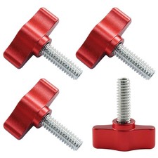 4 Pcs 1/4-20 x 3/4 Inch Thumb Screws, Stainless Steel Thread with Red Aluminum K