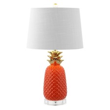 23" Orange/Gold Pineapple Ceramic Table Lamp for Bedroom Decor, Modern Whimsi...