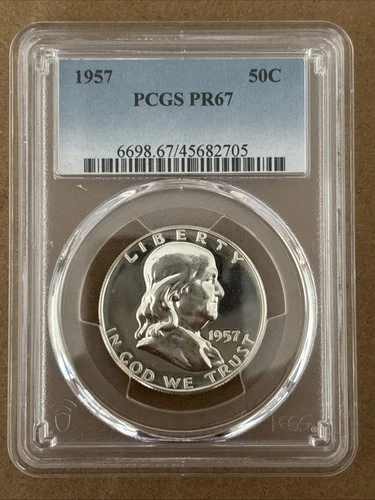 1957 Franklin Half Dollar Proof PCGS PR67 PF 67 Gem Silver 50c Coin.90% silver