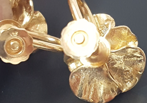 14k Yellow Gold Pansy Flower Earrings 6mm Pearls Screw Back Vtg Orig Box Hinshaw - Picture 12 of 24