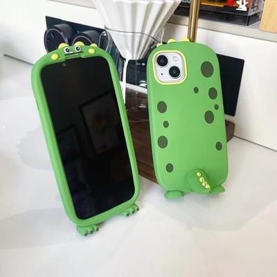3D Dinosaur Back Tail Bracket Silicone Case For iPhone 16 Pro Max 15 14 13 12 11