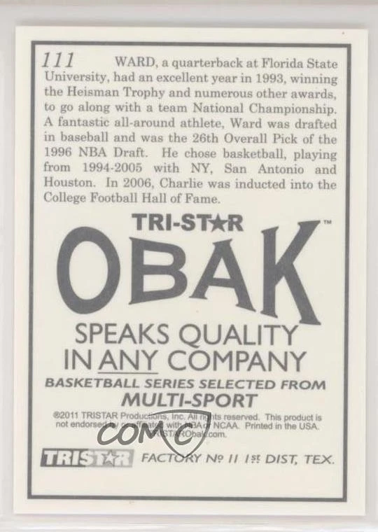 2011 TRI-STAR Obak Charlie Ward #111 - Image 2 of 2