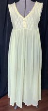 Vintage 1960  s Lemon Yellow Nylon Nightgown Empire Waist Lace Bodice Trim Sheer