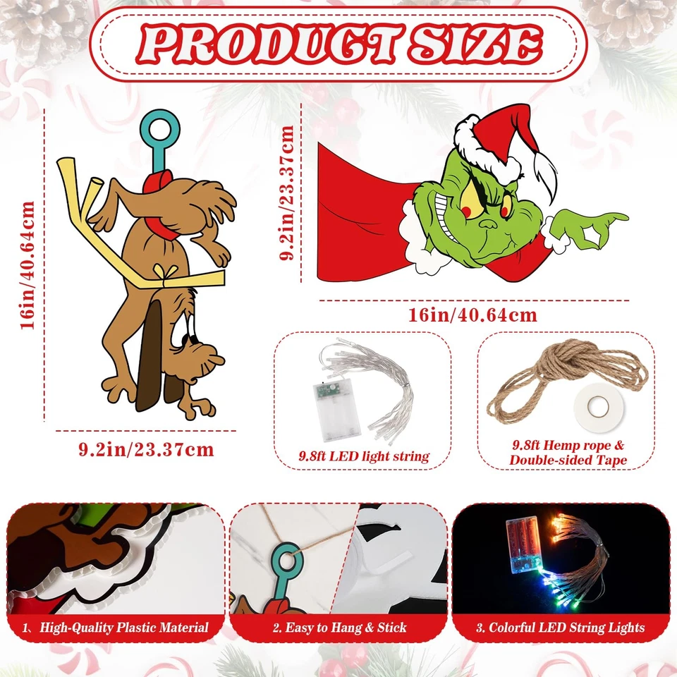 Decoraciones de cerca para exteriores - 2 luces de robo de gnomos verdes con cadena LED... Foto 4 de 4