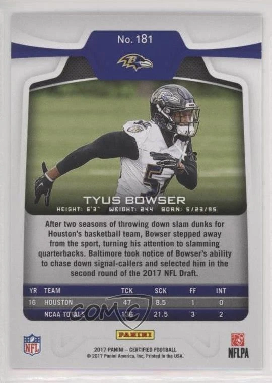 2017 Certified Rookies Mirror Orange /199 Tyus Bowser #181 Rookie RC - Image 2 of 2