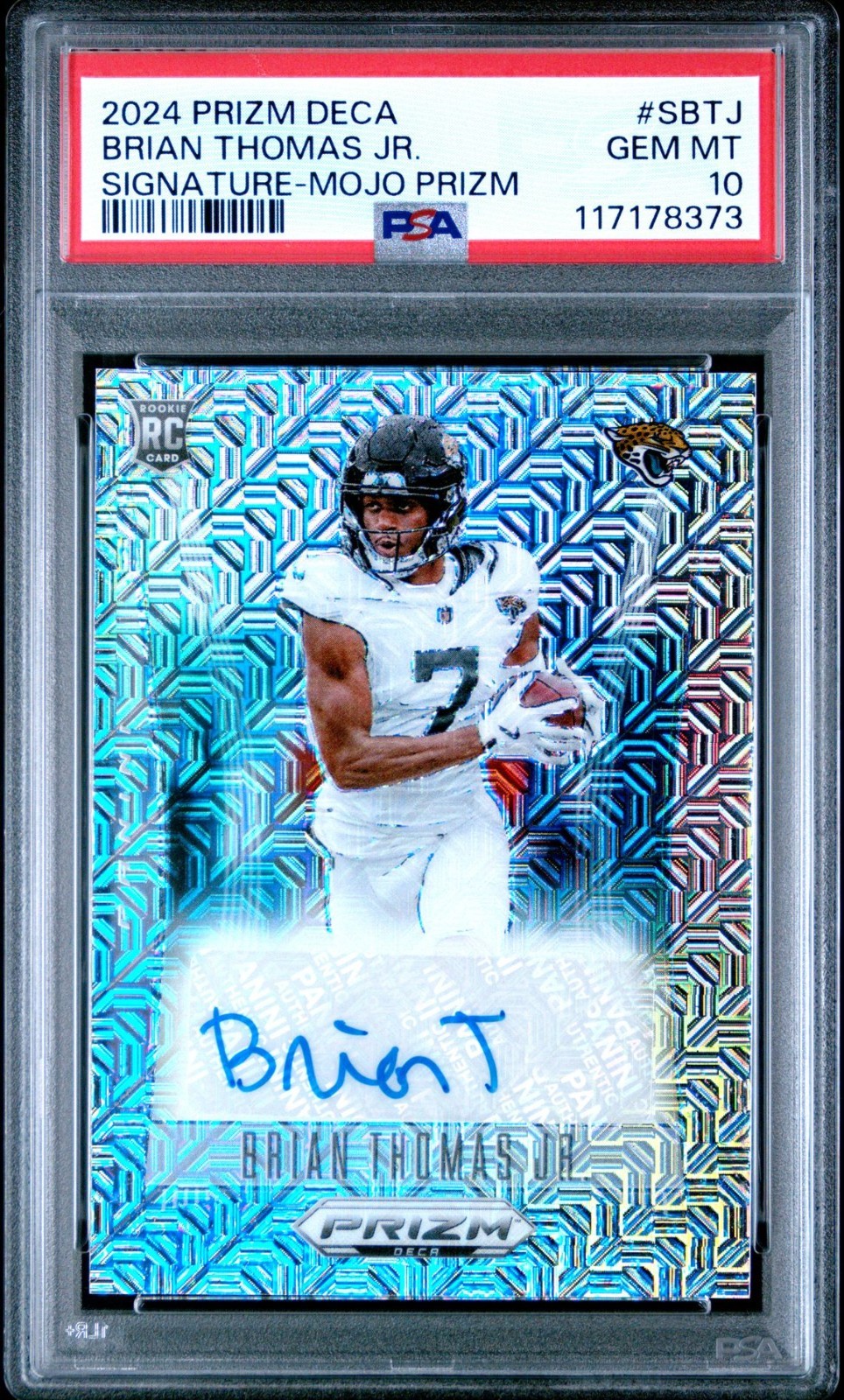 Brian Thomas Jr RC 2024 Prizm Deca Auto /25 Mojo Prizm PSA 10 Gem Mint