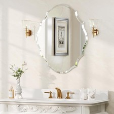 Frameless Scalloped Wall Mirror 28x22 Beveled Mirror With Back Support Panel