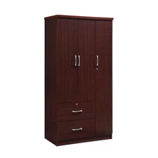 3-Door Armoire with 2-Drawers  3-Shelves - Mahogany