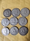 lot of 9 Ben Franklin Silver Half Dollars