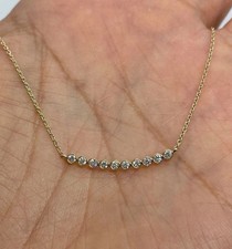 1.00Ct Lab Created Diamond Bar Curved Pendant 14K Yellow Gold Plated Free Chain