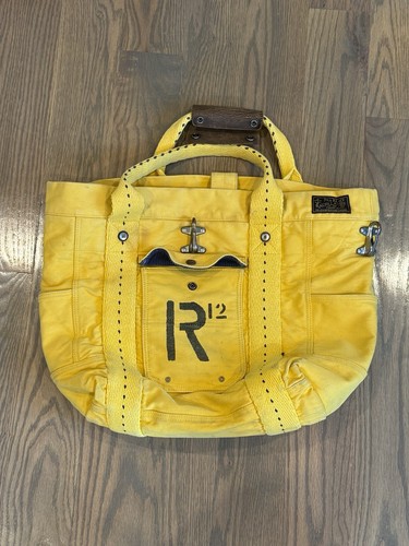 RARE Vintage Polo Ralph Lauren R12 Yellow Nautical Tote Bag READ