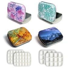4pcs Travel Paint Palette,12 and 24-Well Empty Mini Watercolor Palette Paint ...