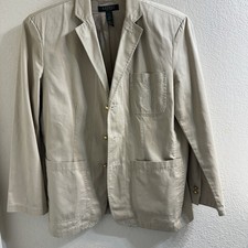 Lauren Ralph Lauren Logo Tan 100 Cotton Twill Blazer Gold Button Sz P/L
