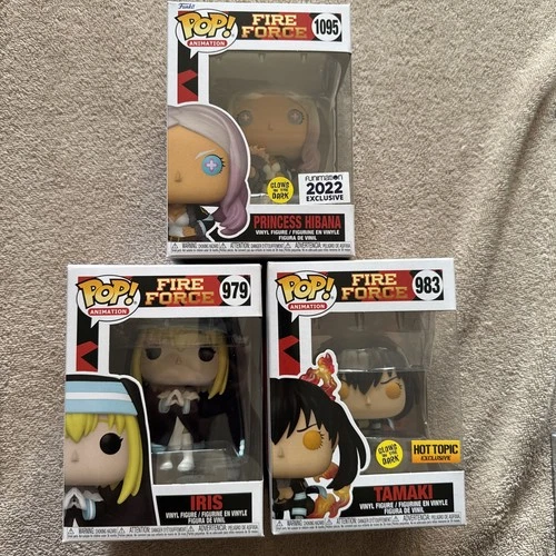 Funko Pop! Fire Force Lot of 3 Tamaki  Hibana GID 983 1095 Iris 979 W/. Pro