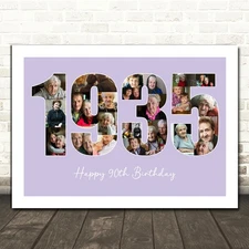 Photo Collage Purple Birthday Gift For Her 24-Photo Year 1935 Print Or Canvas