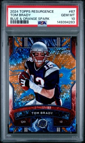2024 TOPPS RESURGENCE BLUE & ORANGE SPARK #67 TOM BRADY PSA 10