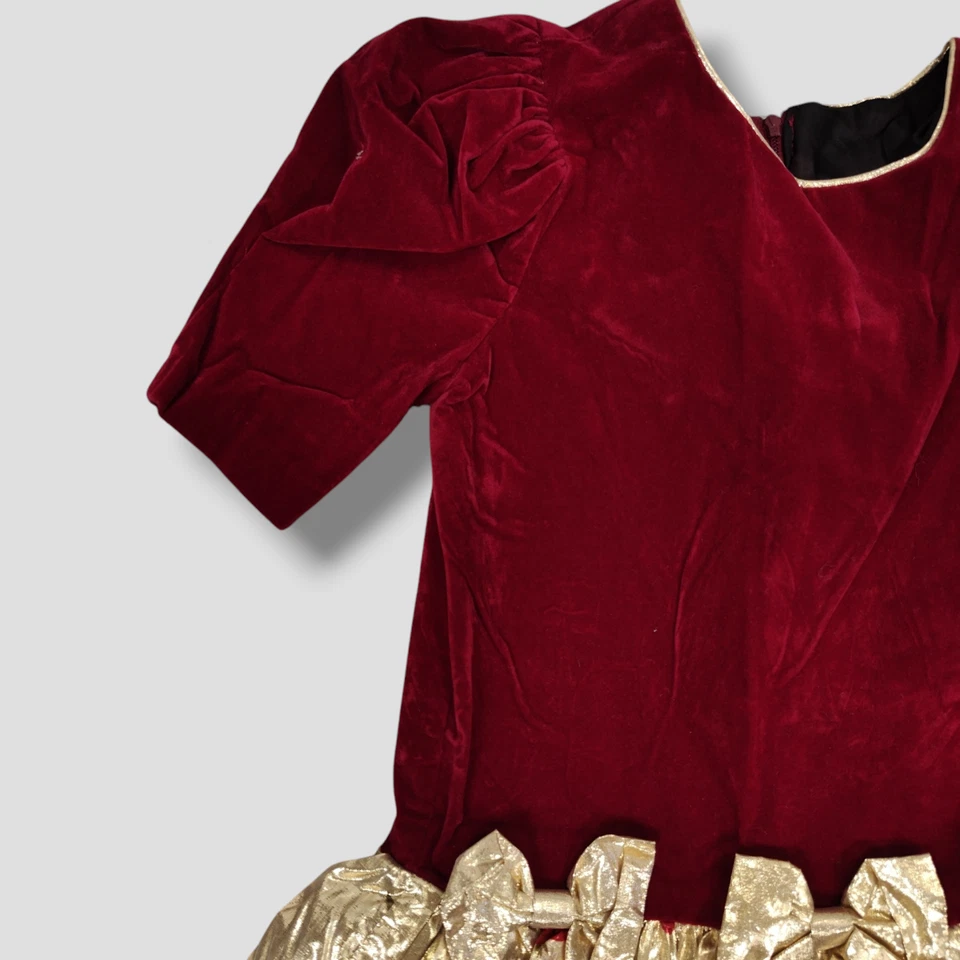 Vestido de Fiesta Vintage Amy Too Rojo Terciopelo Talla 6X Falda Estampado Rosa Cojo Dorado Años 90 Foto 2 de 4