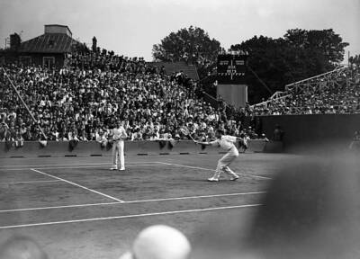 French Tennis players Henri Cochet and Jean Borotra during the Dav - Old Photo